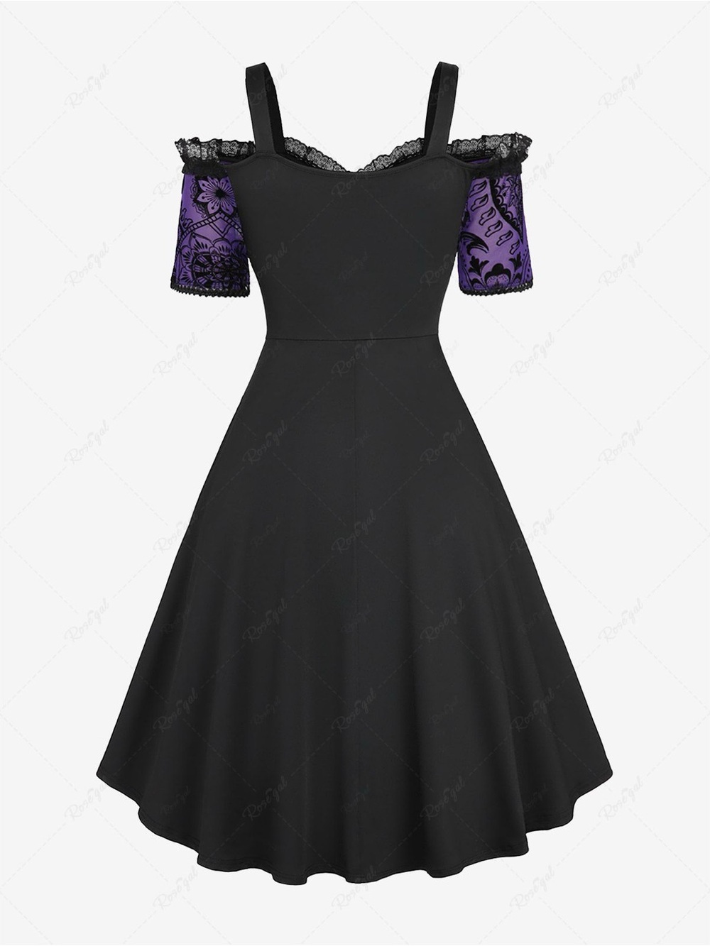 Rosegal Off Shoulder Black Purple Gothic Flowy Medieval Halloween Midi Dress 4X - Picture 3 of 16